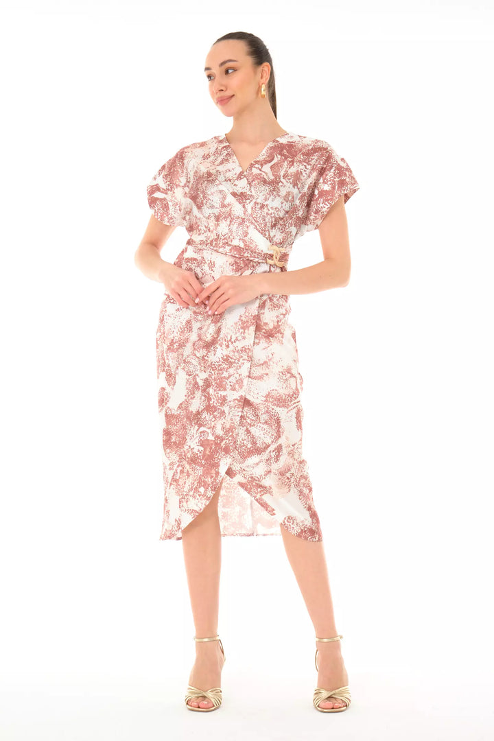 FRV Printed satin short sleeve midi dress - Jena