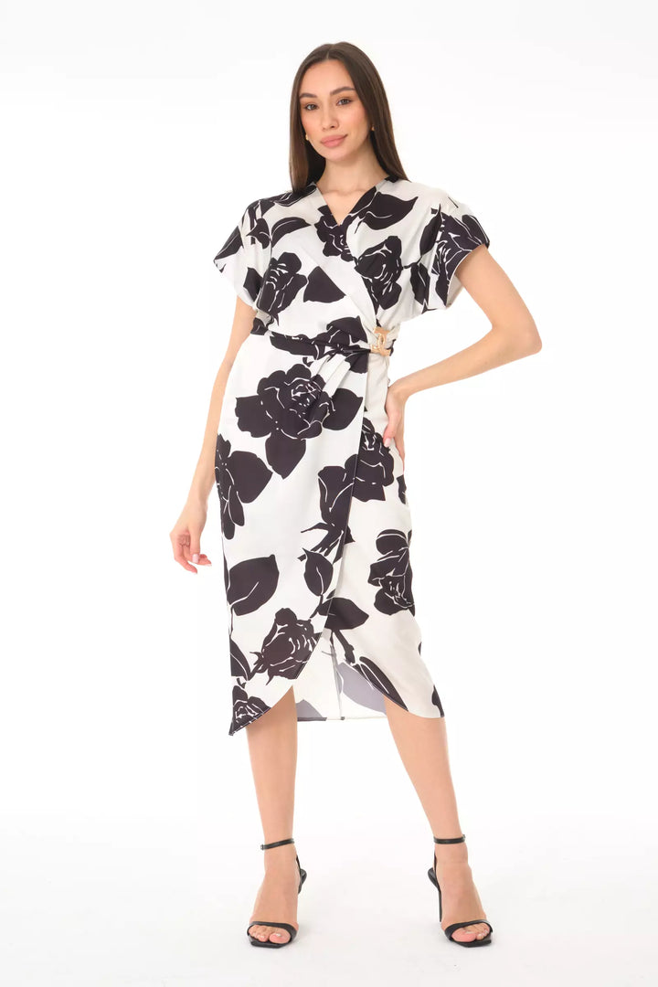 FRV Printed satin short sleeve midi dress - Hamburg