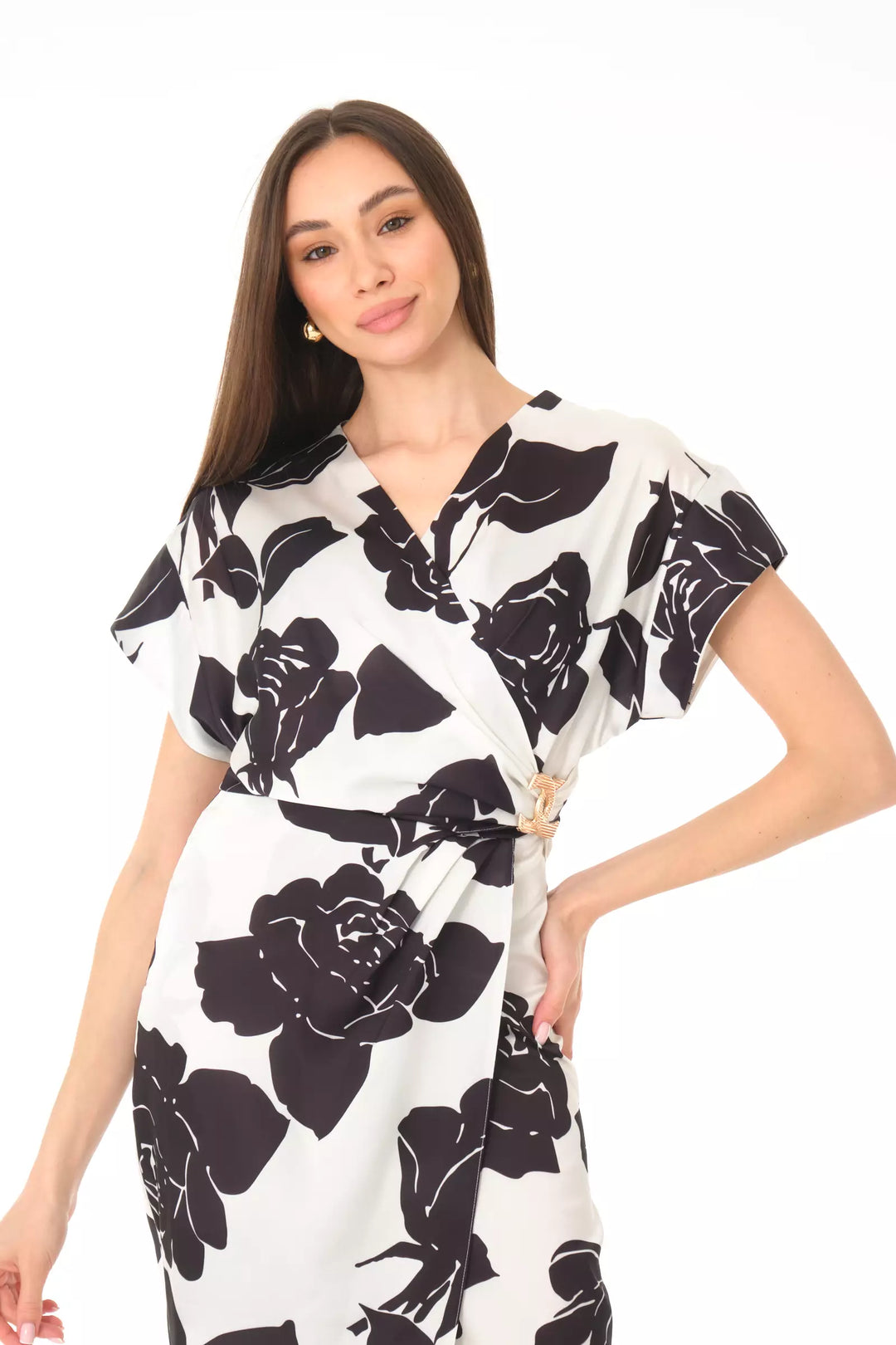 FRV Printed satin short sleeve midi dress - Hamburg