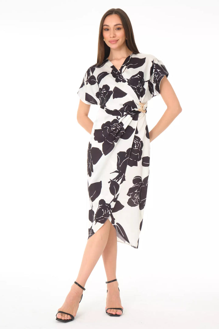 FRV Printed satin short sleeve midi dress - Hamburg