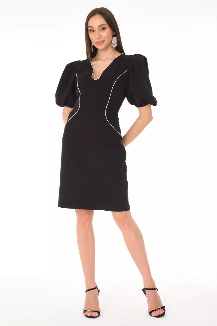 FRV Black crepe 3/4 sleeve mini dress - Ragusa