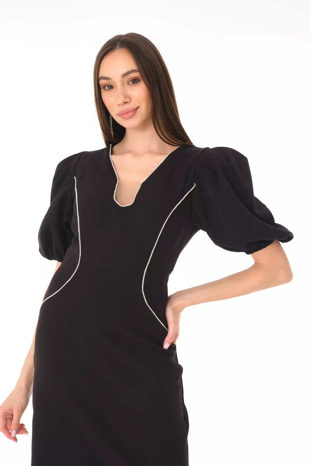 FRV Black crepe 3/4 sleeve mini dress - Ragusa