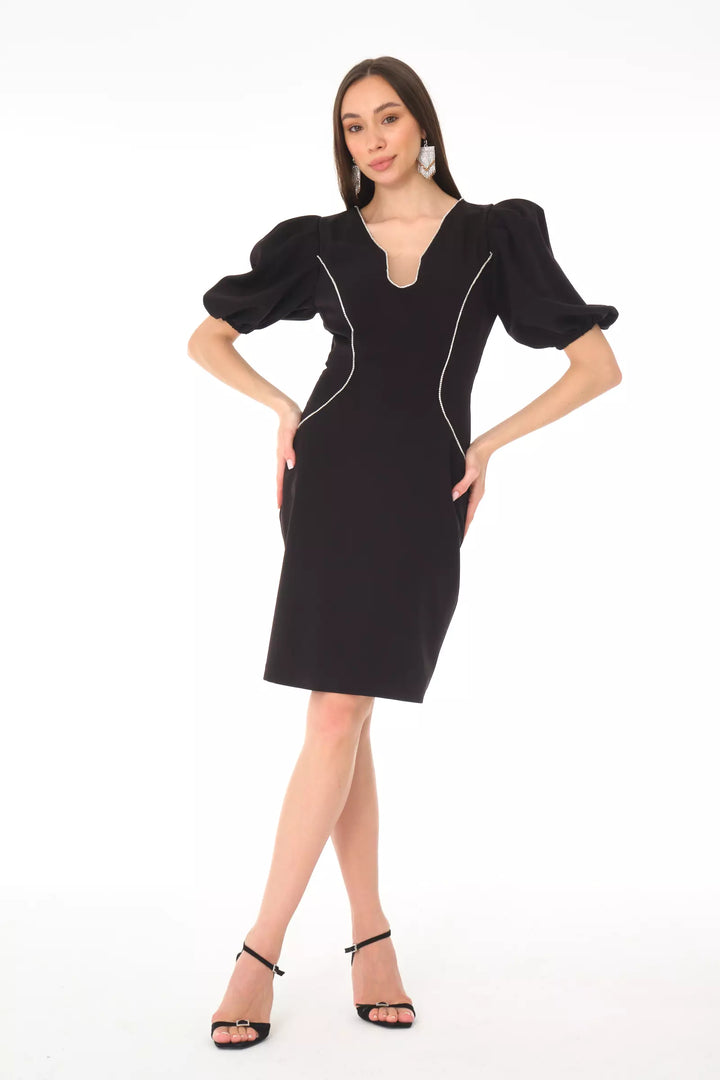 FRV Black crepe 3/4 sleeve mini dress - Ragusa