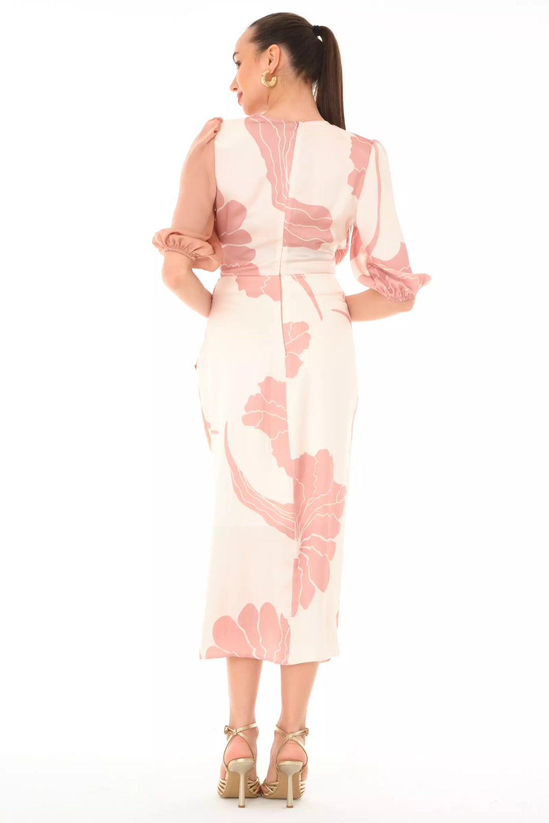 FRV Printed satin long sleeve midi dress - Mishawaka