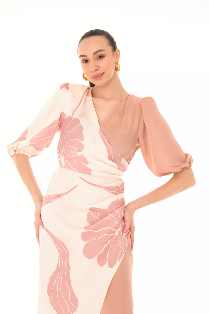 FRV Printed satin long sleeve midi dress - Mishawaka