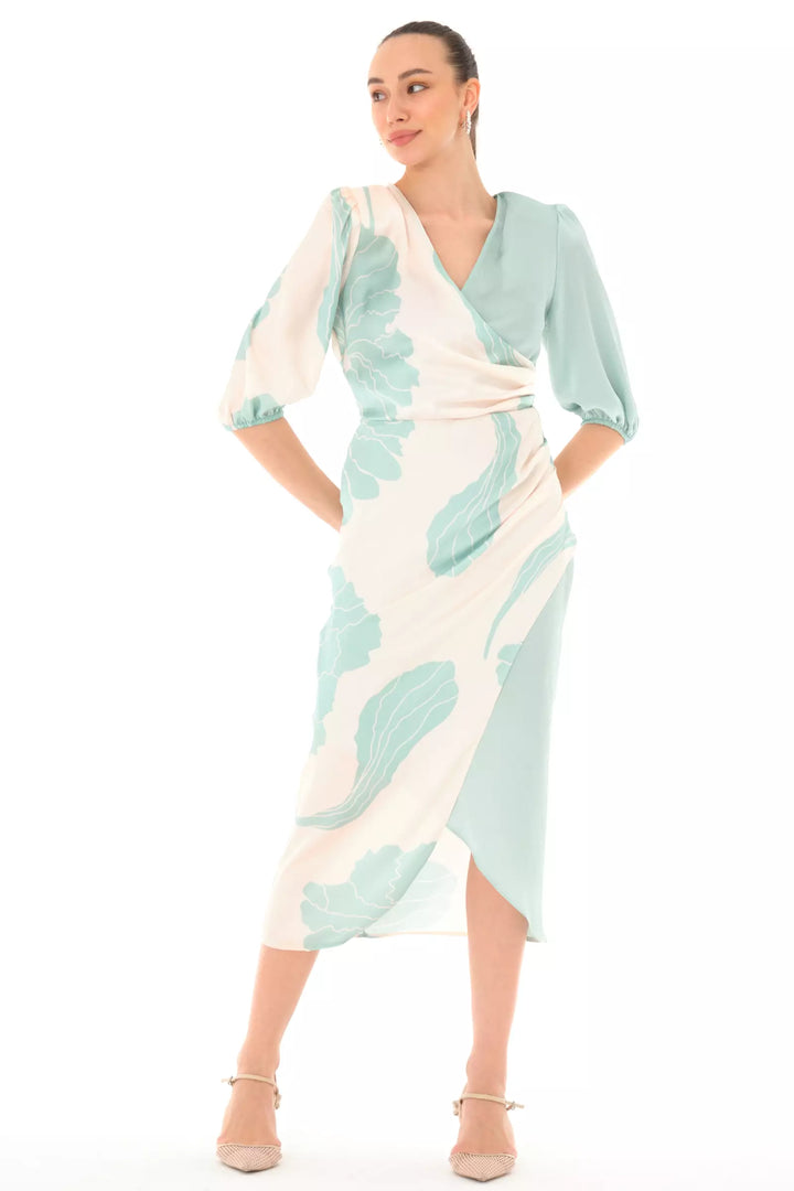 FRV Printed satin long sleeve midi dress - Vienna