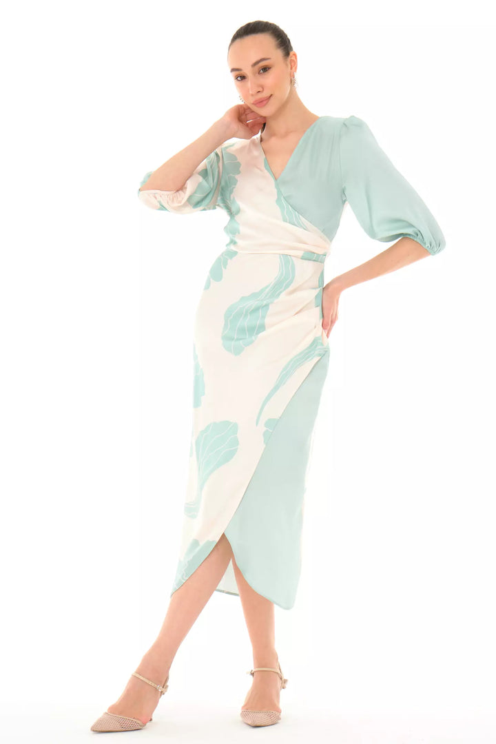 FRV Printed satin long sleeve midi dress - Vienna