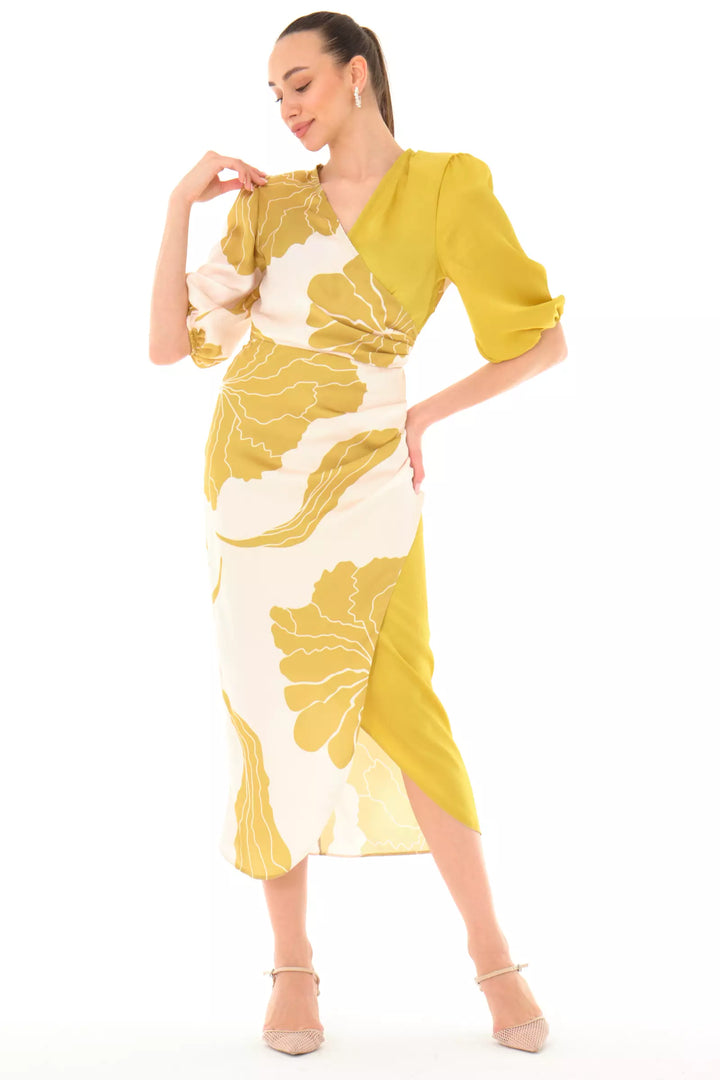 FRV Printed satin long sleeve midi dress - Liège