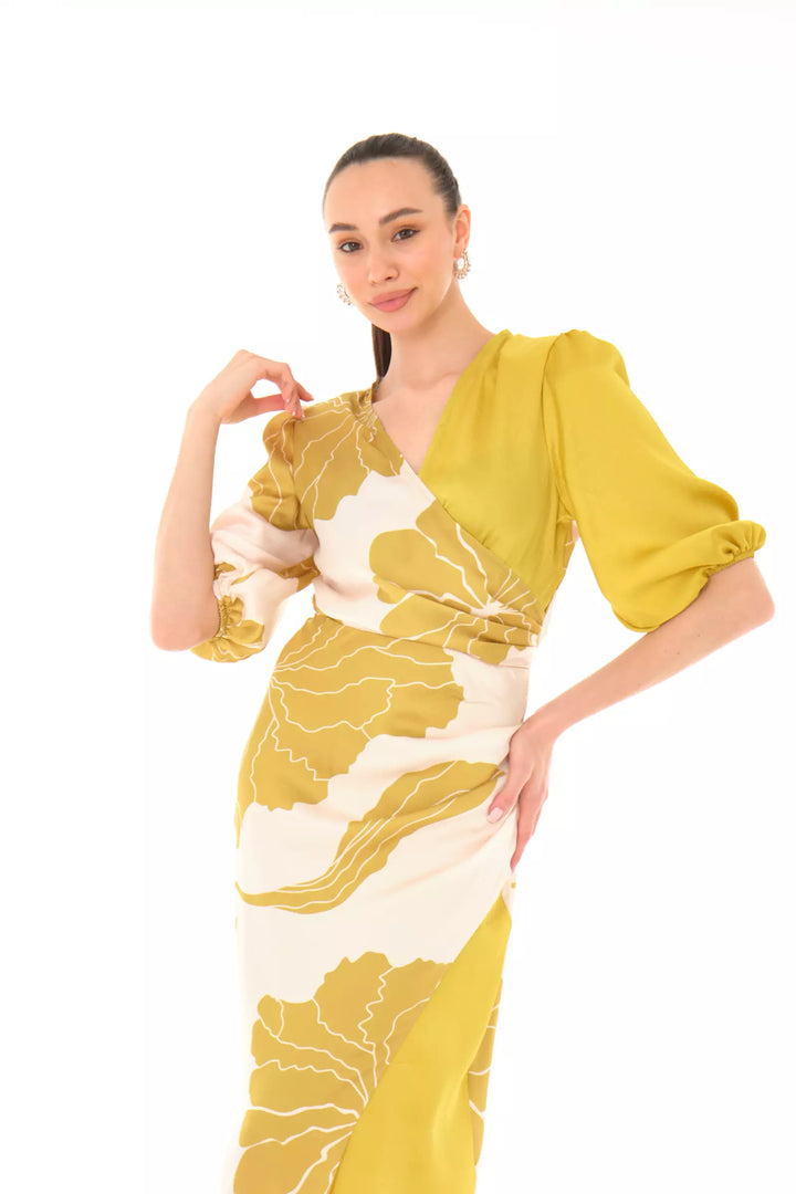 FRV Printed satin long sleeve midi dress - Liège