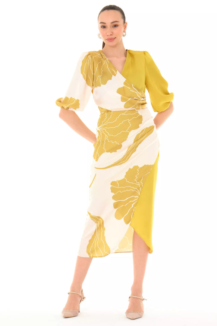 FRV Printed satin long sleeve midi dress - Liège
