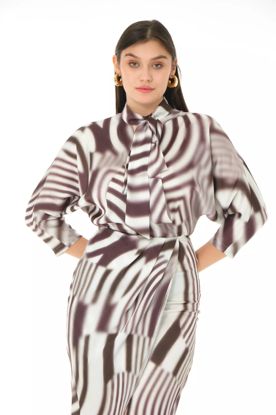 FRV Printed satin long sleeve midi dress - Bari