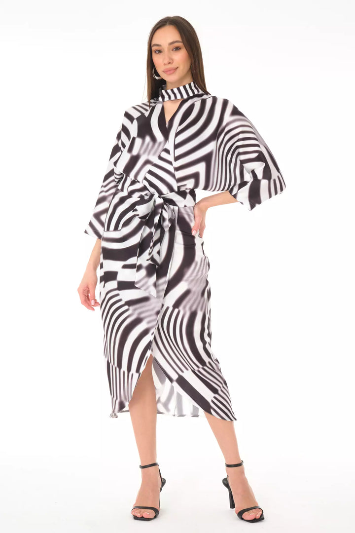 FRV Printed satin long sleeve midi dress - Saint Albans