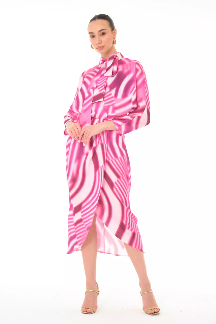 FRV Printed satin long sleeve midi dress - Lombard
