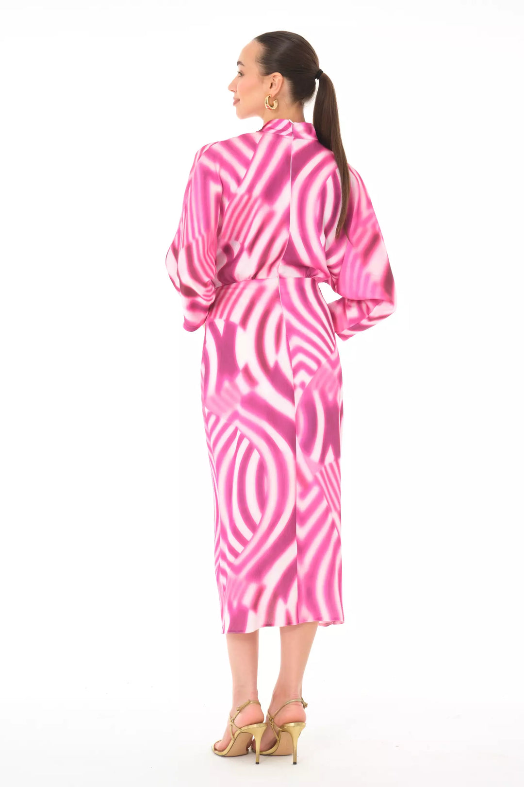 FRV Printed satin long sleeve midi dress - Lombard