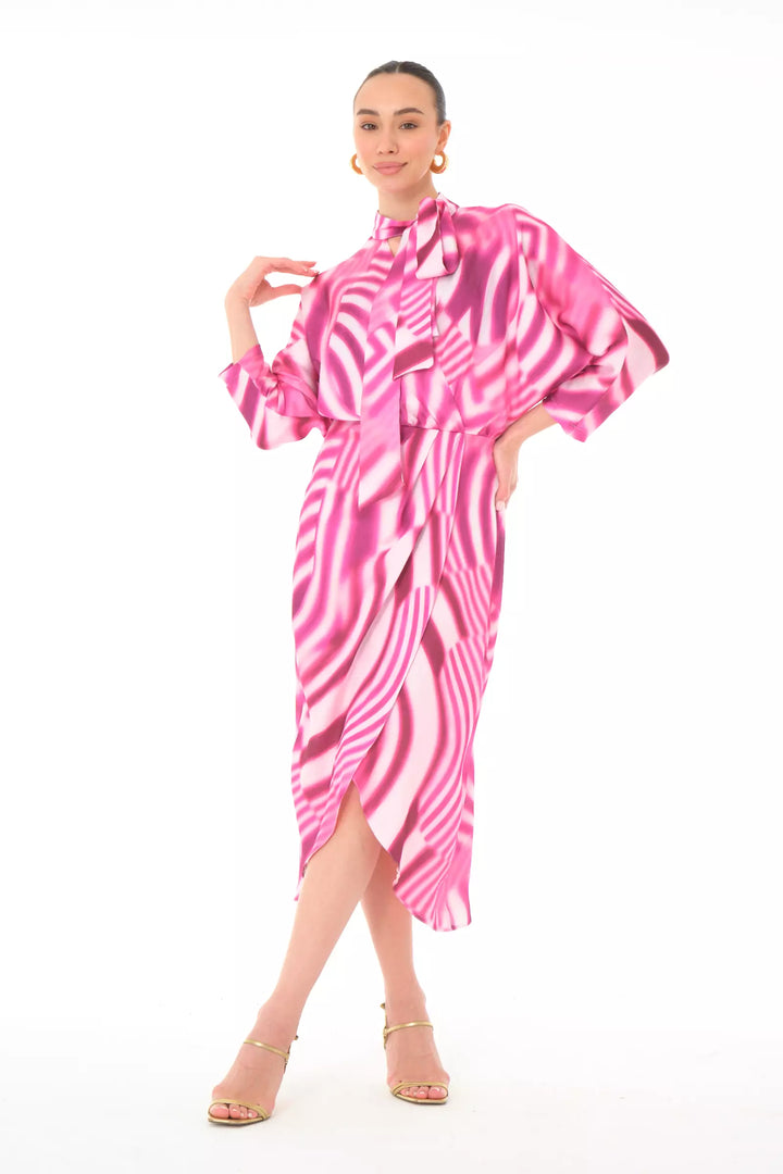 FRV Printed satin long sleeve midi dress - Lombard