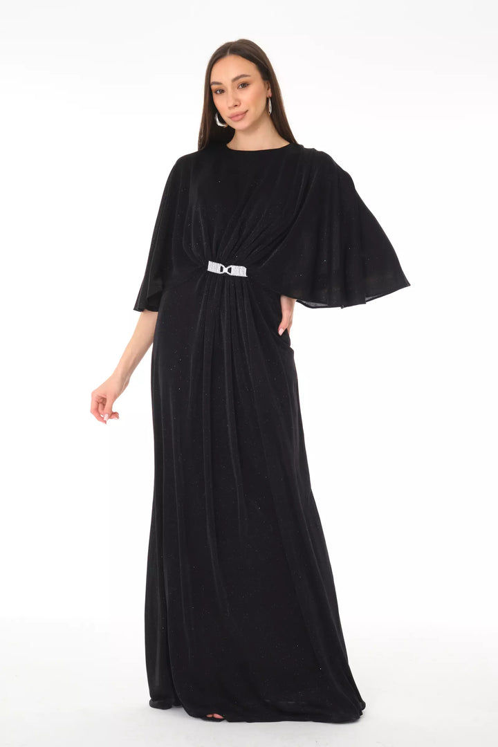 FRV Black silvery short sleeve maxi dress - Acambay