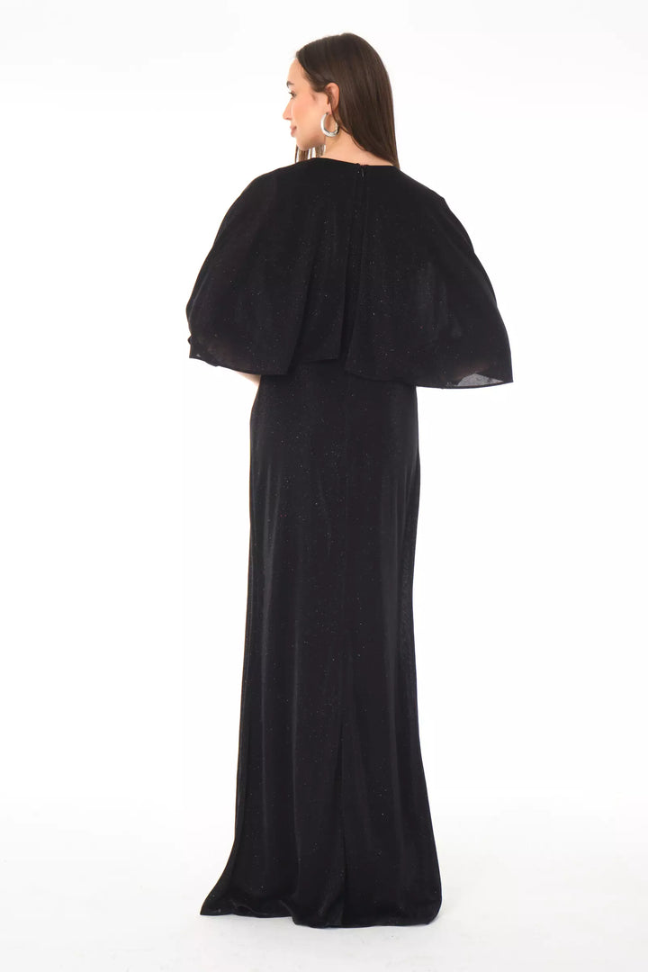 FRV Black silvery short sleeve maxi dress - Acambay