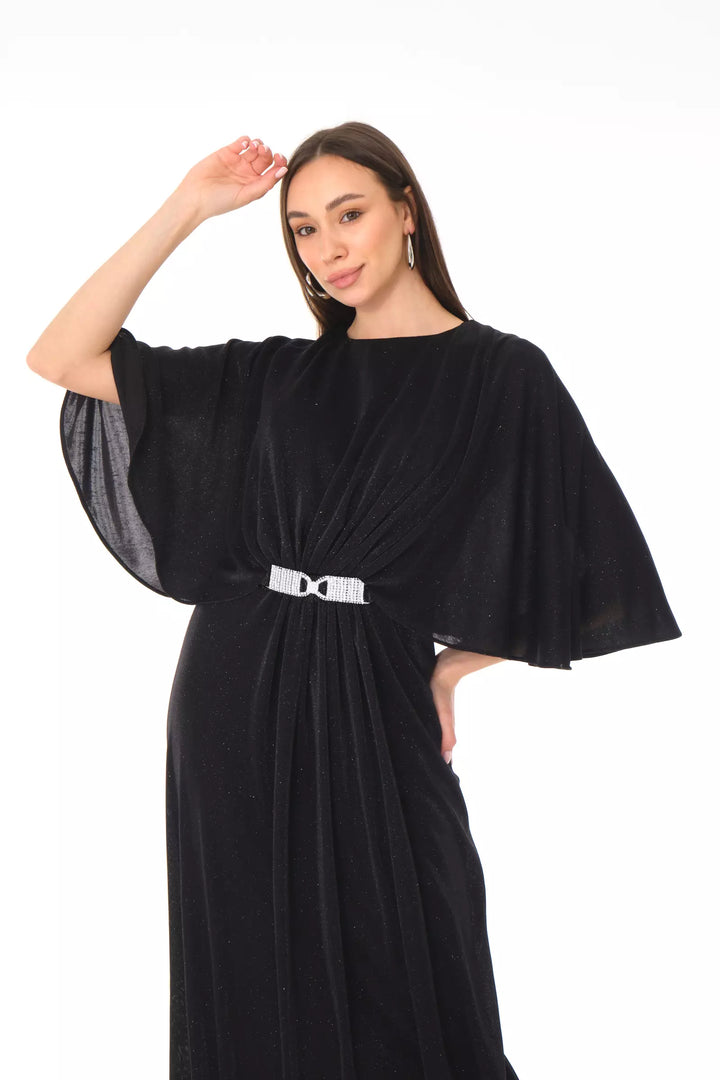 FRV Black silvery short sleeve maxi dress - Acambay