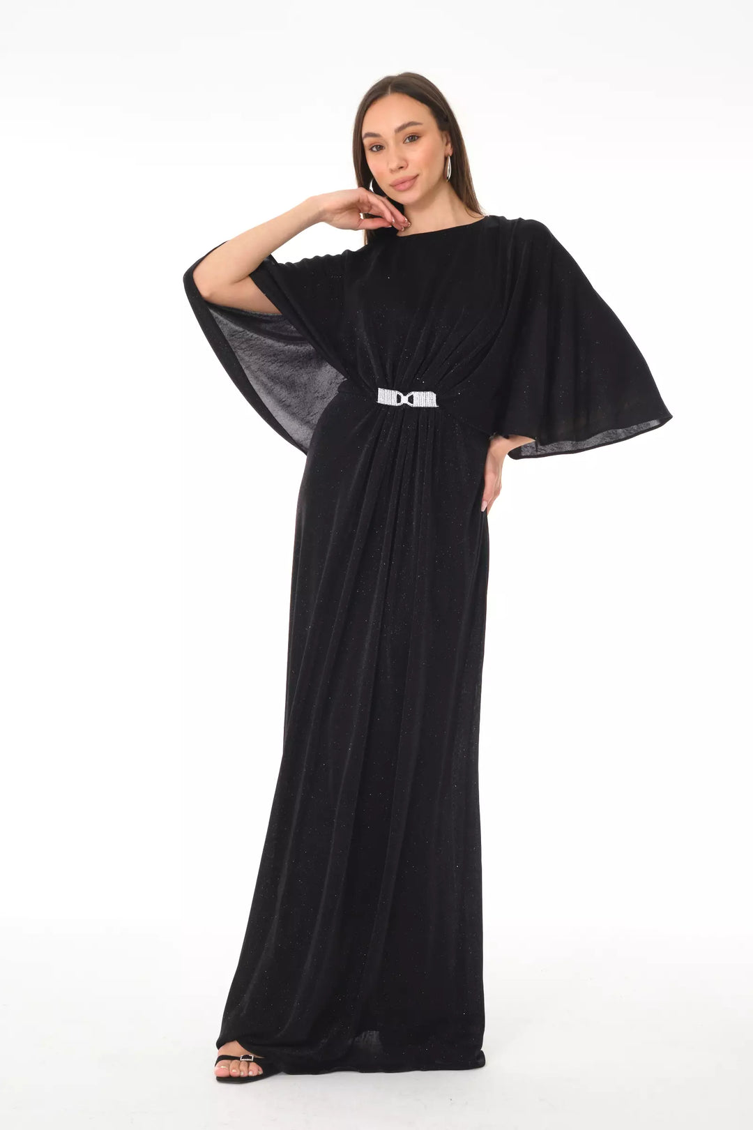 FRV Black silvery short sleeve maxi dress - Acambay
