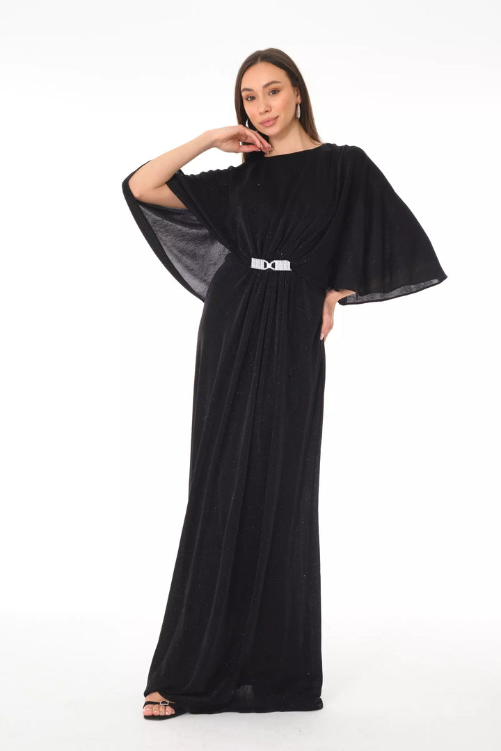FRV Black silvery short sleeve maxi dress - Acambay