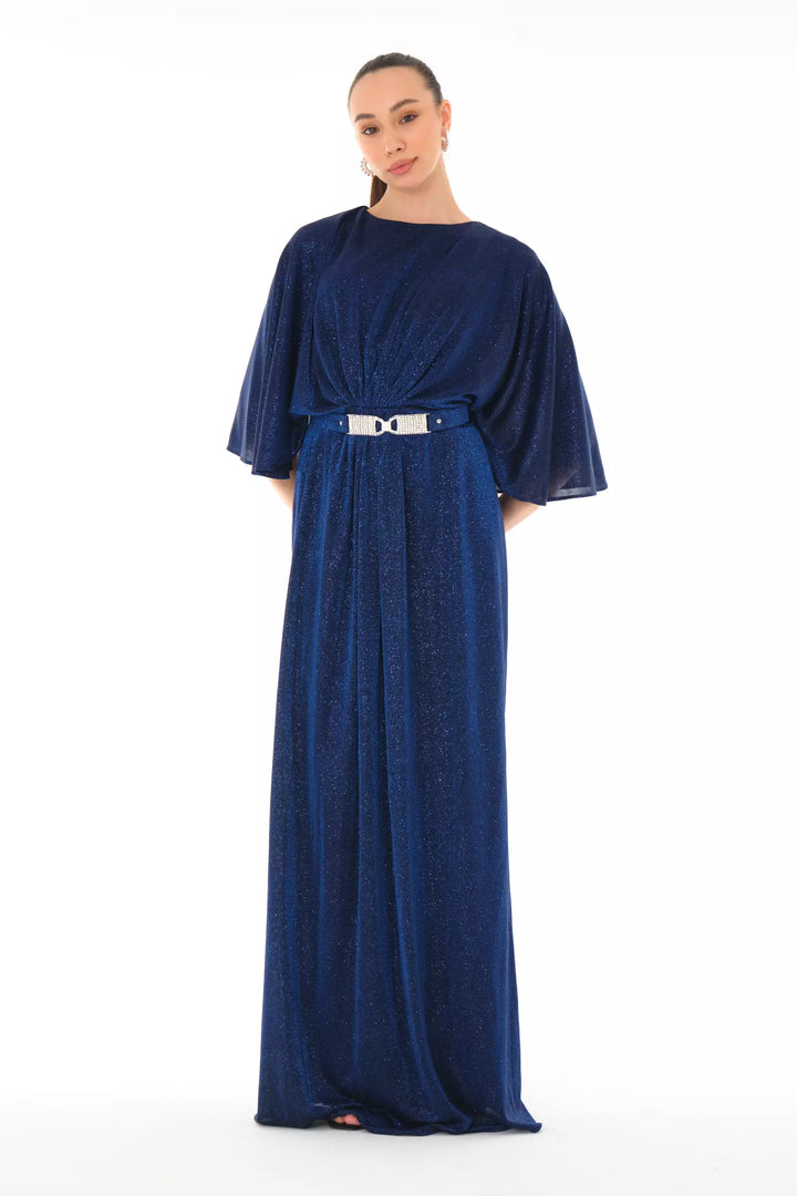 FRV Blue silvery short sleeve maxi dress - Olympia