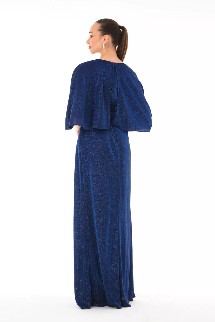 FRV Blue silvery short sleeve maxi dress - Olympia
