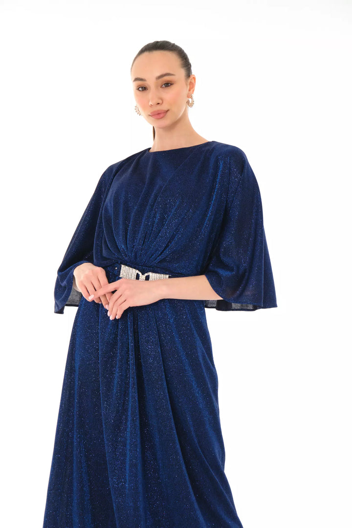 FRV Blue silvery short sleeve maxi dress - Olympia
