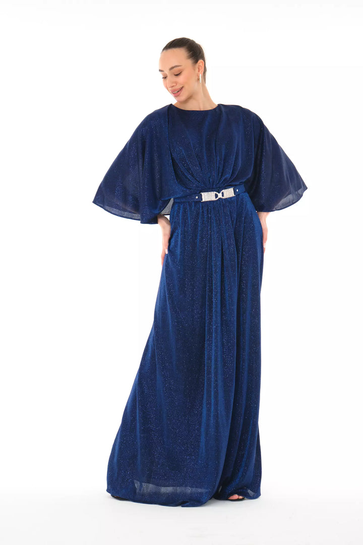 FRV Blue silvery short sleeve maxi dress - Olympia