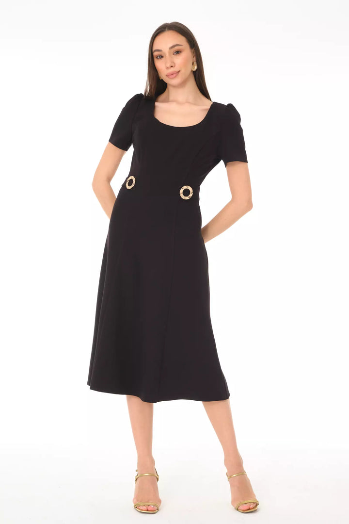 FRV Black crepe short sleeve midi dress - Paisley