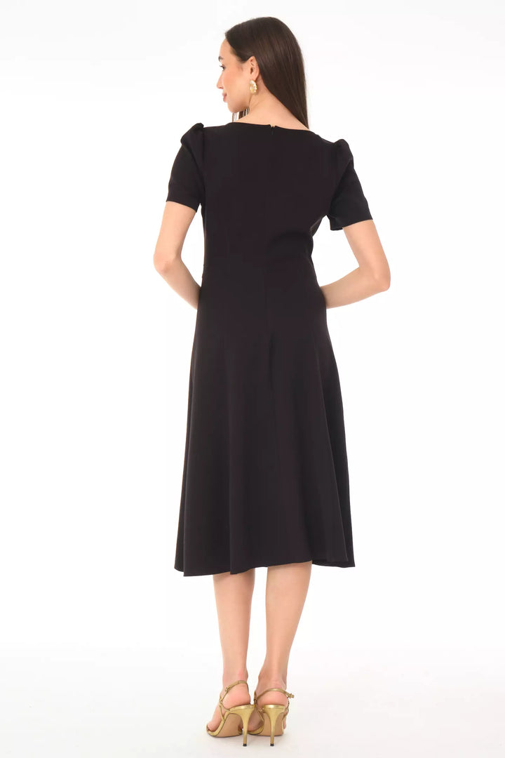 FRV Black crepe short sleeve midi dress - Paisley