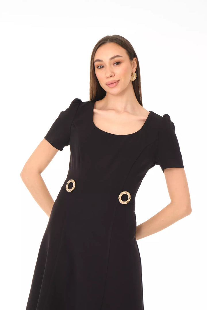 FRV Black crepe short sleeve midi dress - Paisley