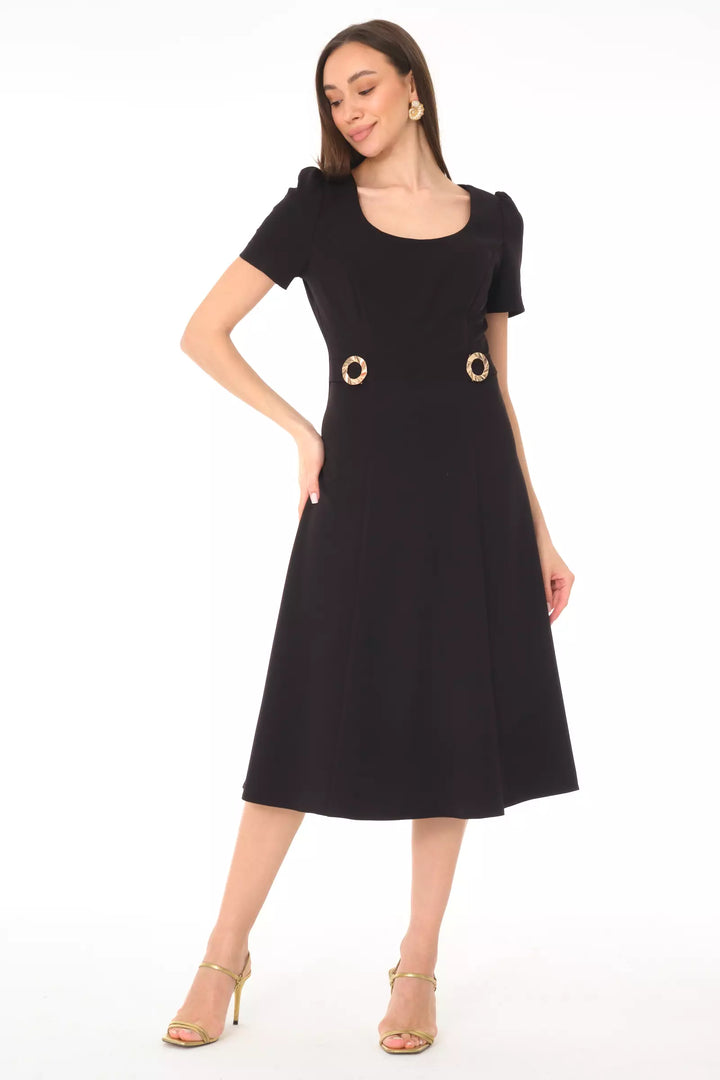 FRV Black crepe short sleeve midi dress - Paisley