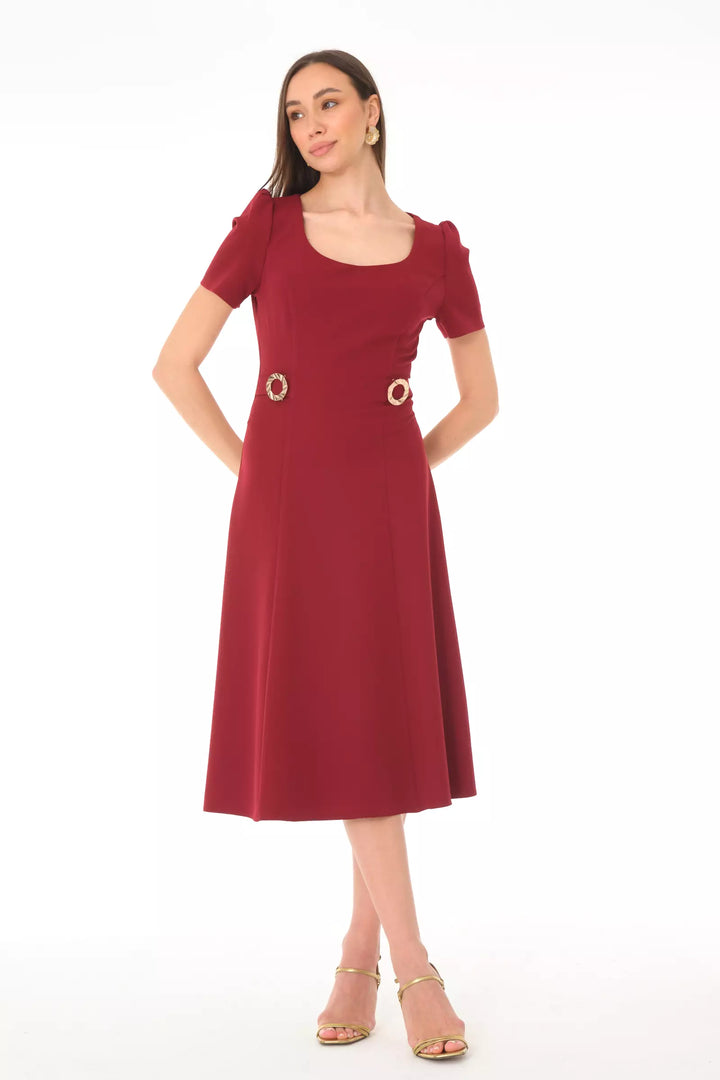 FRV Maroon crepe short sleeve midi dress - Soria