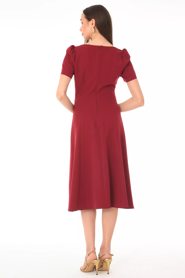FRV Maroon crepe short sleeve midi dress - Soria