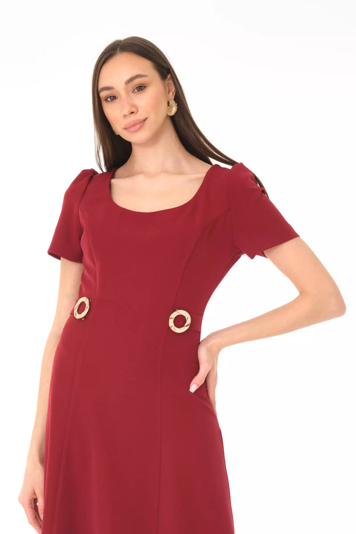 FRV Maroon crepe short sleeve midi dress - Soria