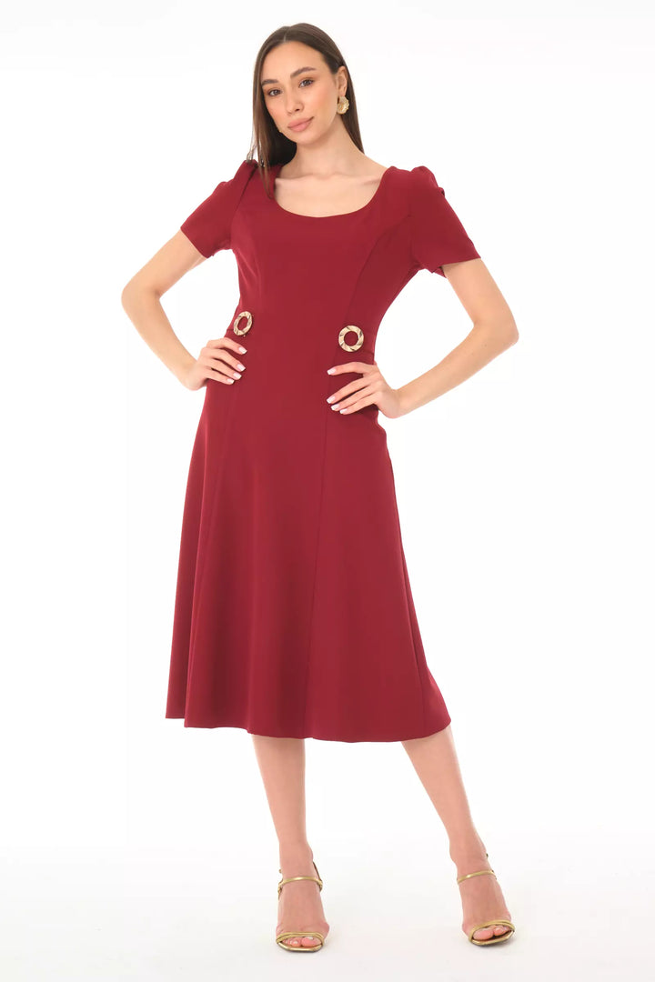 FRV Maroon crepe short sleeve midi dress - Soria