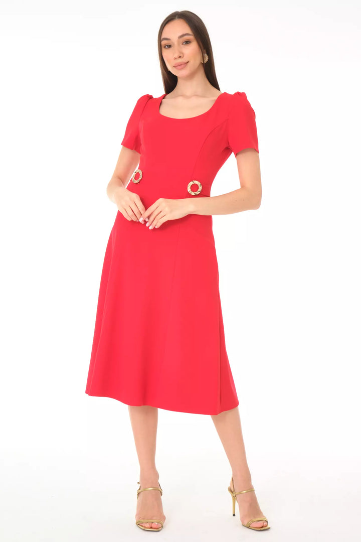 FRV Red crepe short sleeve midi dress - Orizaba