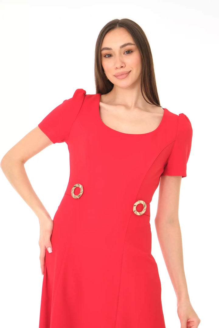 FRV Red crepe short sleeve midi dress - Orizaba