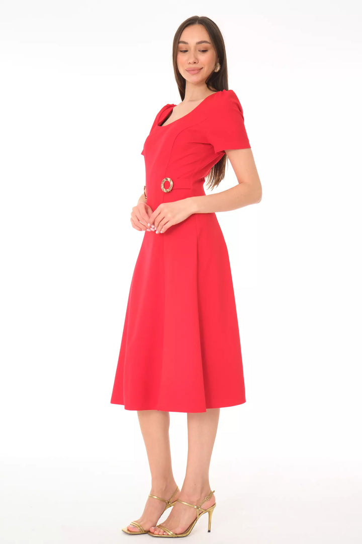 FRV Red crepe short sleeve midi dress - Orizaba