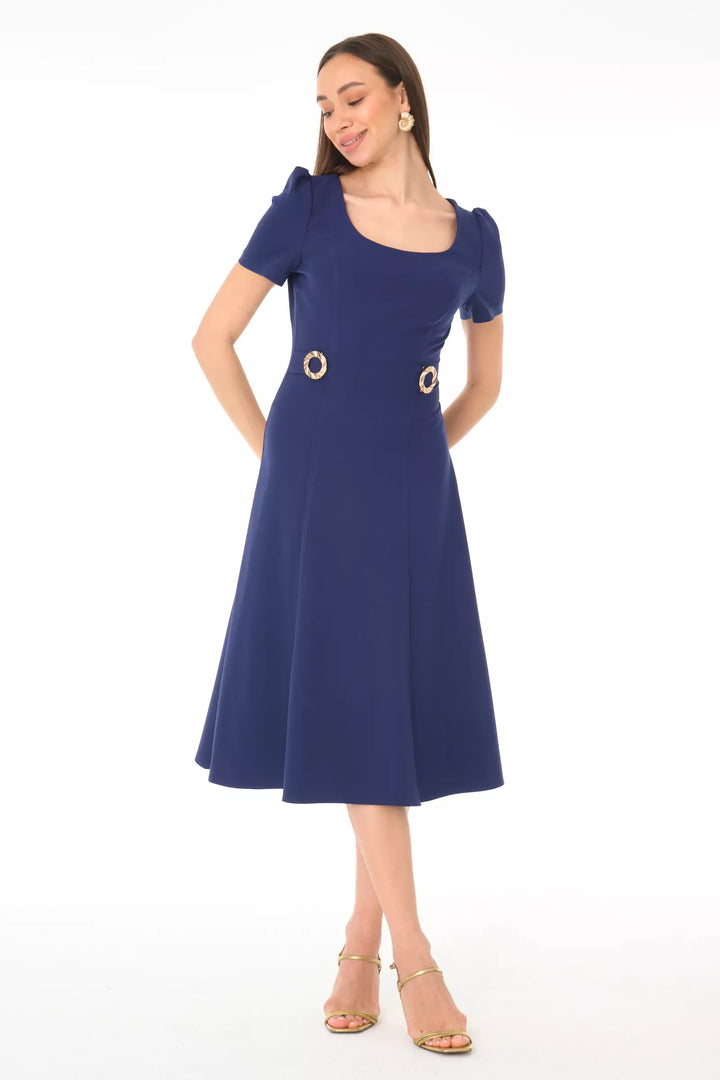 FRV Navy blue crepe short sleeve midi dress - Tigard