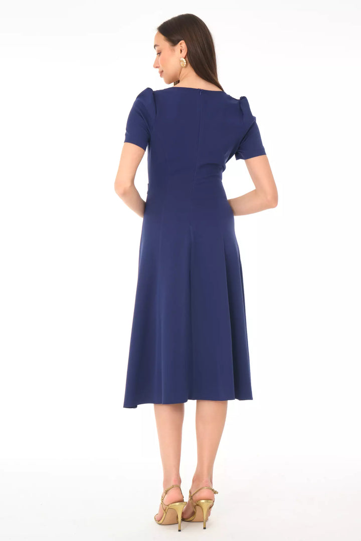 FRV Navy blue crepe short sleeve midi dress - Tigard