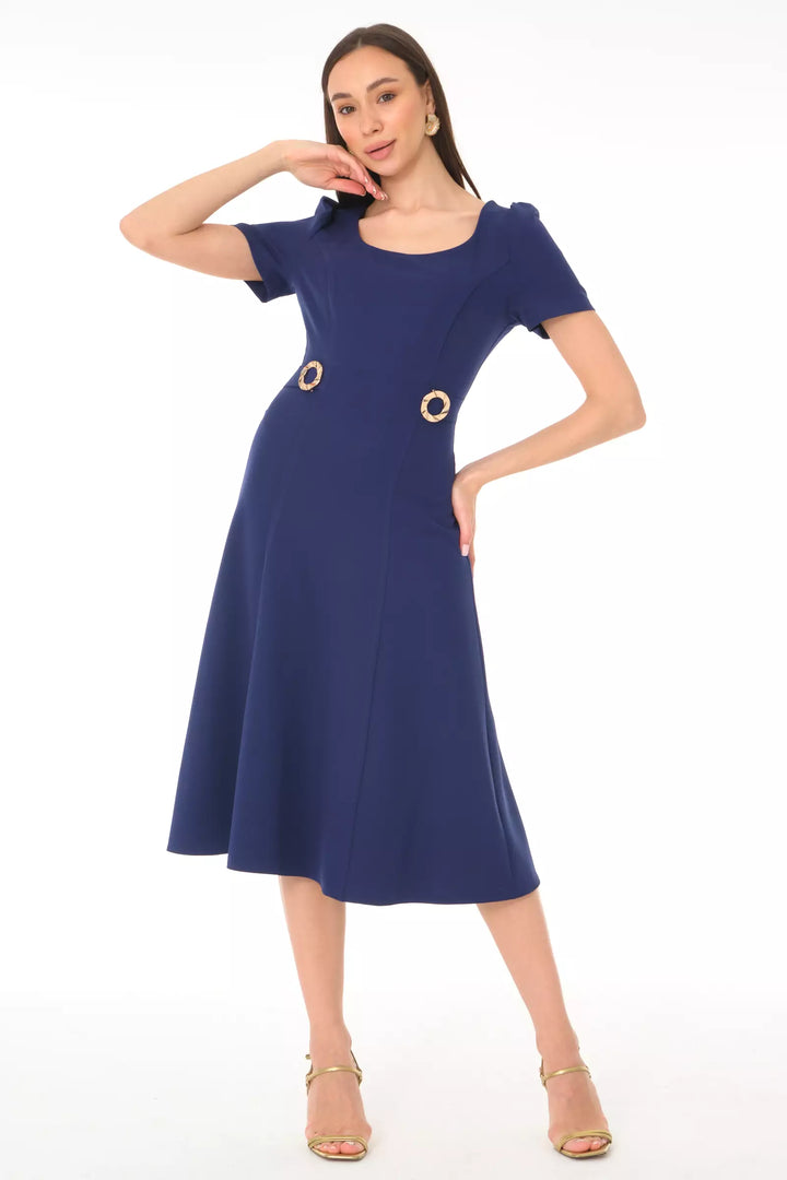 FRV Navy blue crepe short sleeve midi dress - Tigard