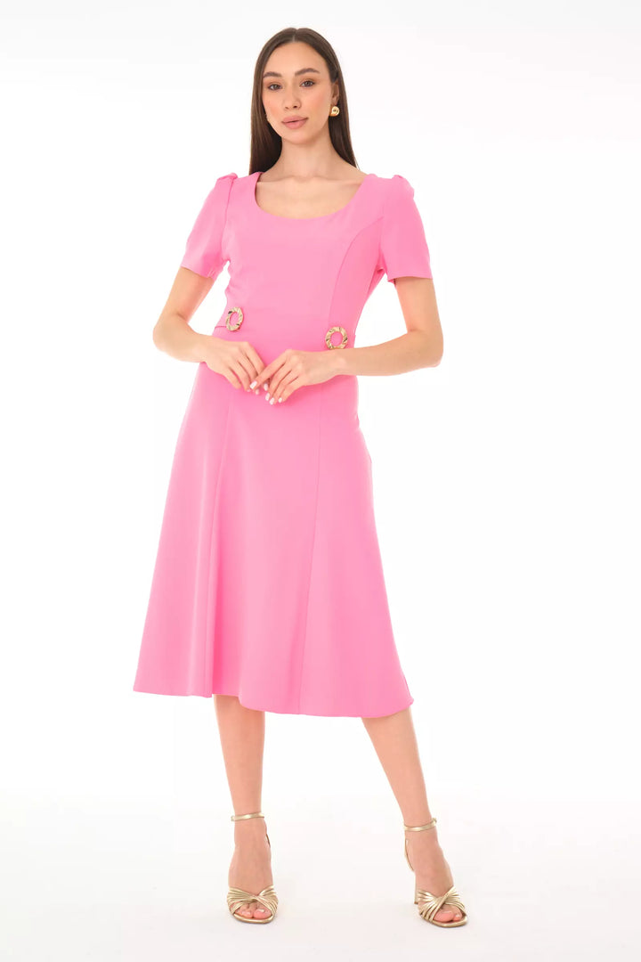 FRV Pink crepe short sleeve midi dress - Siegburg