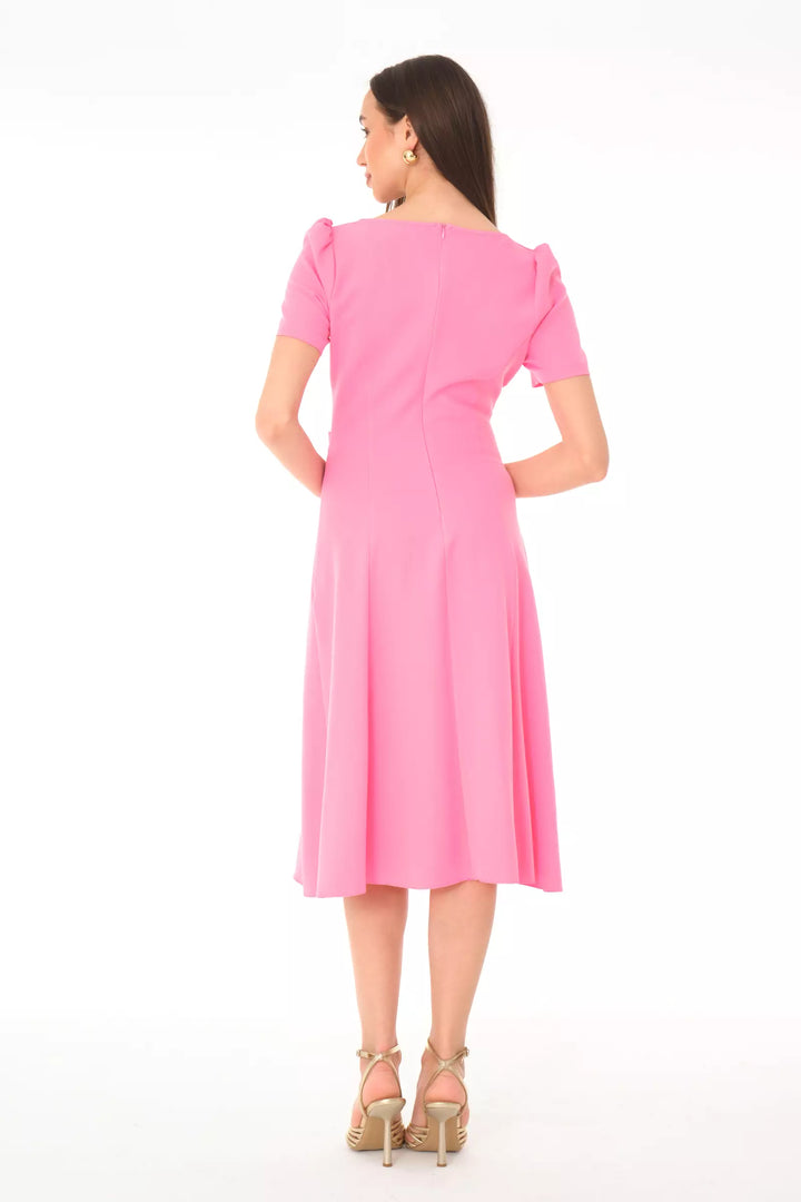 FRV Pink crepe short sleeve midi dress - Siegburg