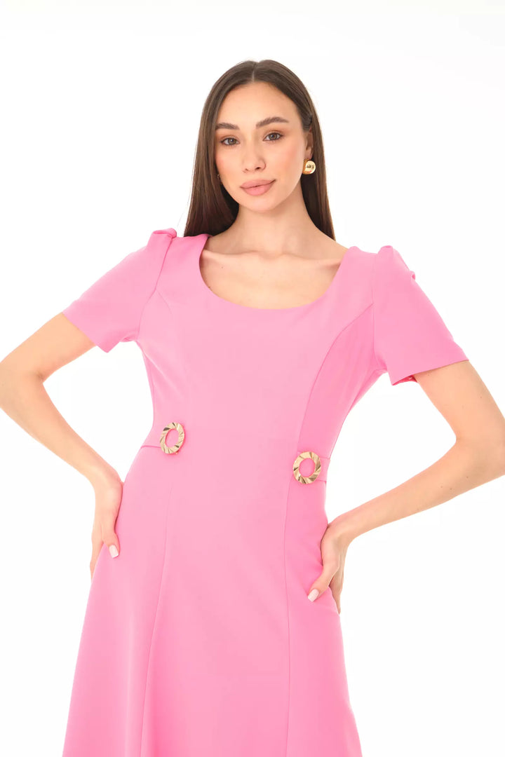 FRV Pink crepe short sleeve midi dress - Siegburg