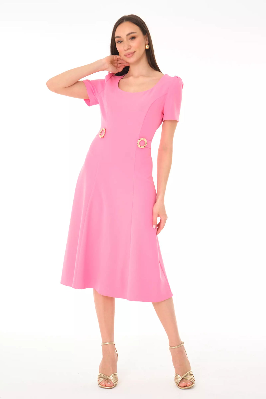 FRV Pink crepe short sleeve midi dress - Siegburg