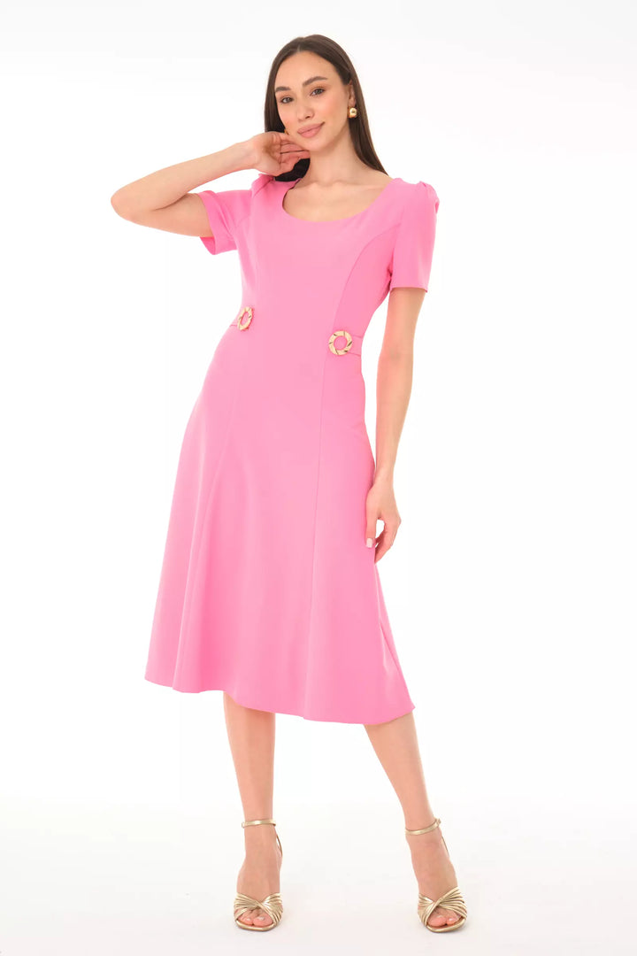 FRV Pink crepe short sleeve midi dress - Siegburg