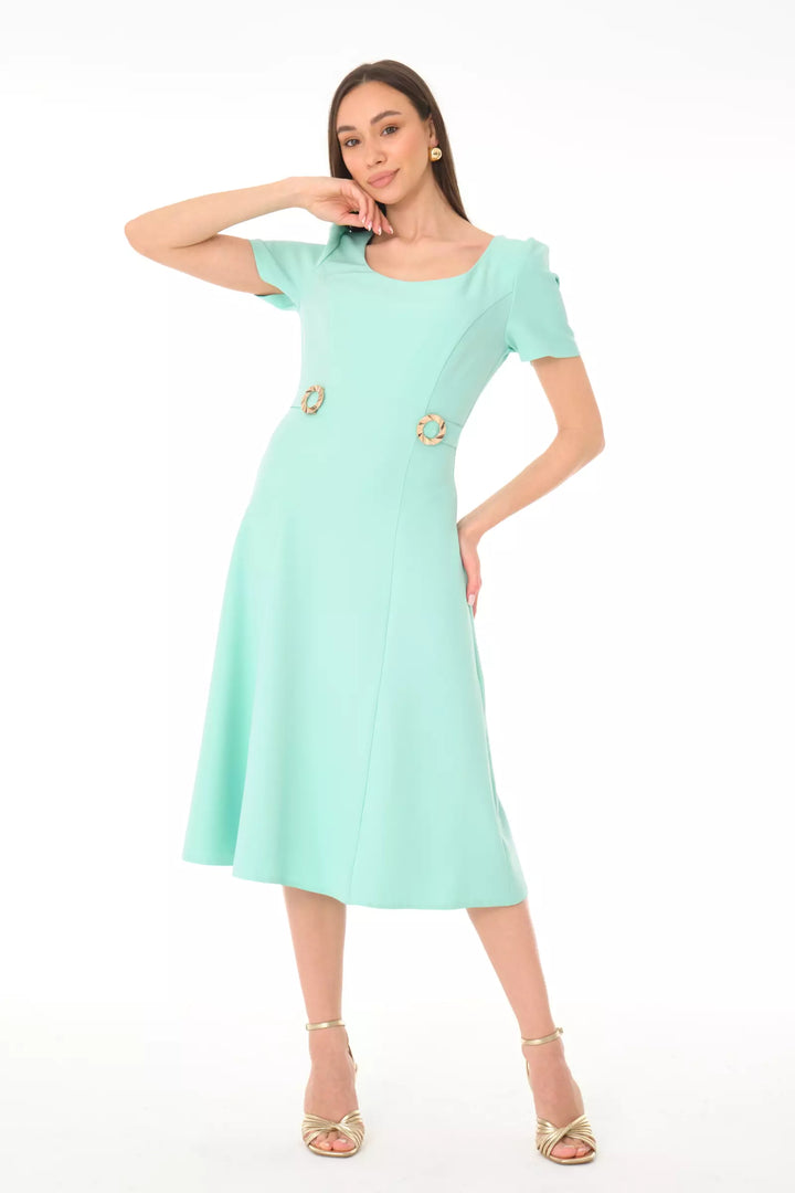 FRV Mint green crepe short sleeve midi dress - Piacenza