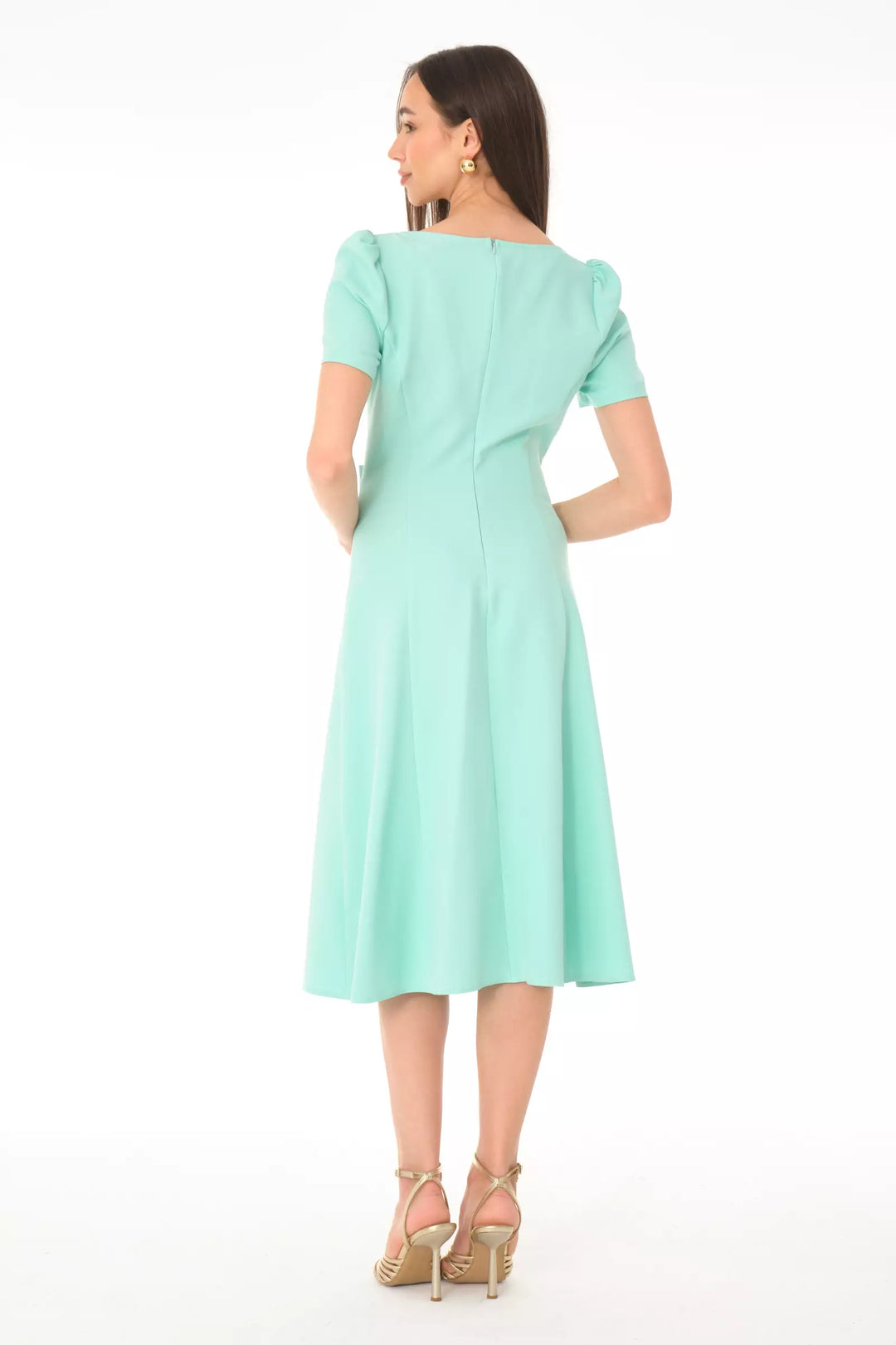 FRV Mint green crepe short sleeve midi dress - Piacenza