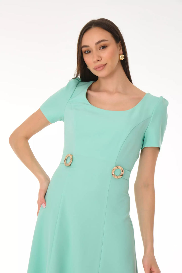 FRV Mint green crepe short sleeve midi dress - Piacenza